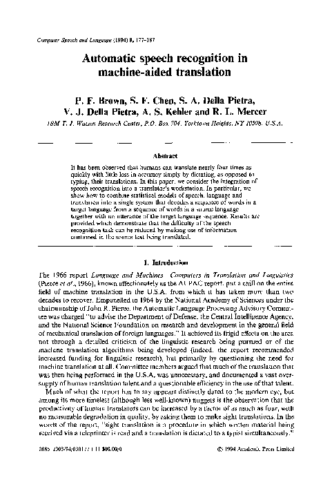 (PDF) Automatic speech recognition in machine-aided translation