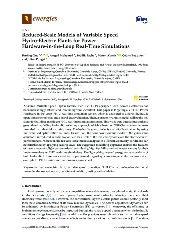(PDF) Reduced-Scale Models of Variable Speed Hydro-Electric Plants for ...