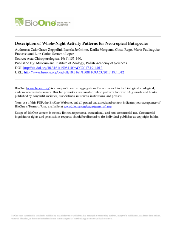 (PDF) Description of Whole-Night Activity Patterns for Neotropical Bat ...