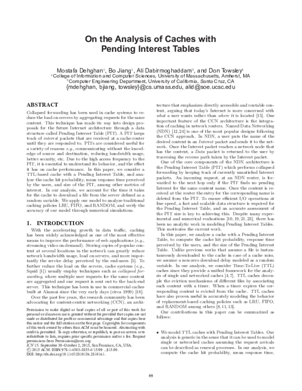 (PDF) On the Analysis of Caches with Pending Interest Tables