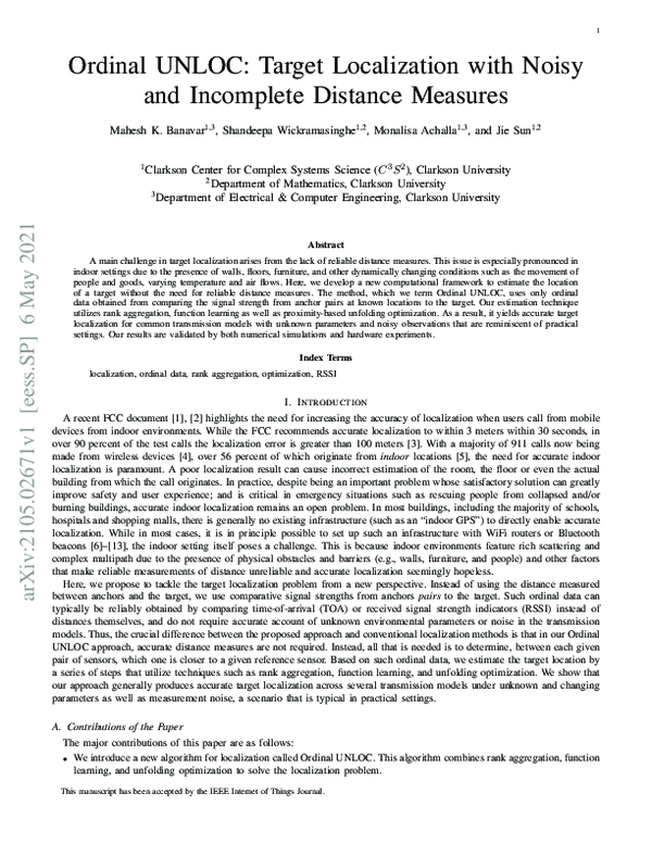 (PDF) Ordinal UNLOC: Target Localization With Noisy and Incomplete ...