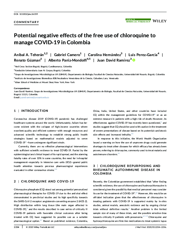(PDF) Potential negative effects of the free use of chloroquine to ...