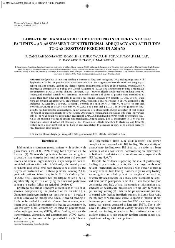 (PDF) Longterm nasogastric tube feeding in elderly stroke patientsan