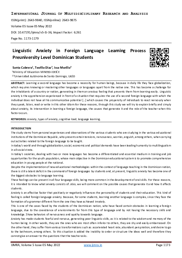 (PDF) Linguistic Anxiety in Foreign Language Learning Process ...