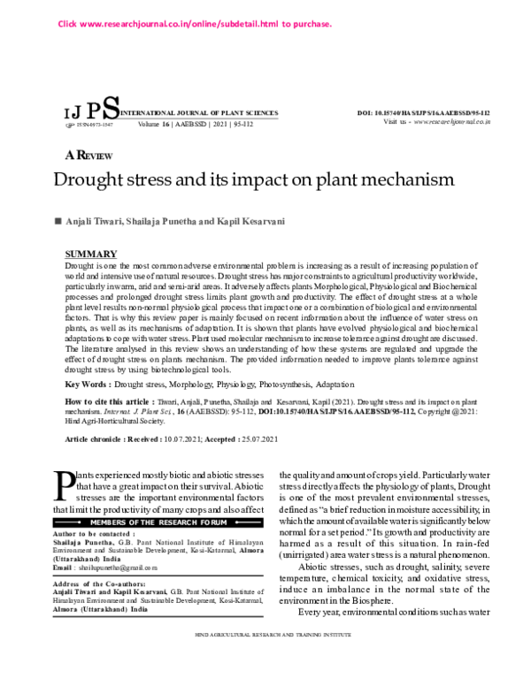(PDF) Drought stress and its impact on plant mechanism