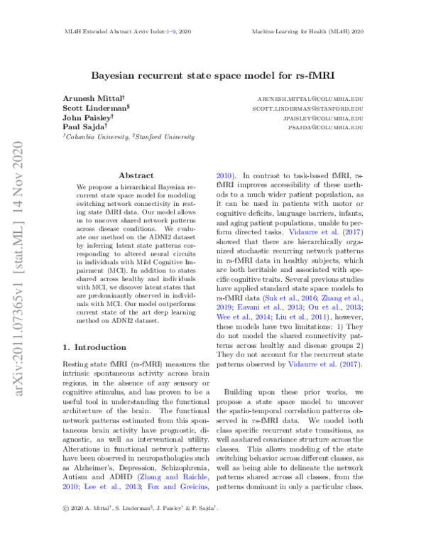(PDF) Bayesian recurrent state space model for rs-fMRI