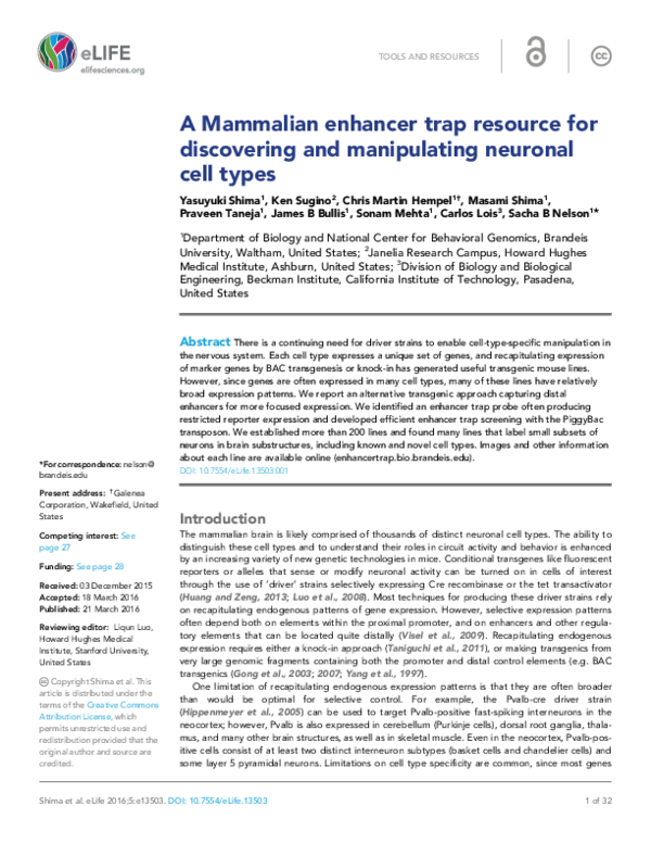 (PDF) A Mammalian enhancer trap resource for discovering and ...