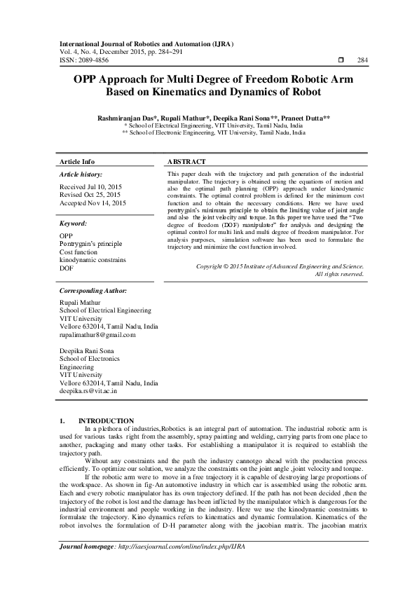 (PDF) OPP approach for multi degree of freedom robotic arm Based on ...