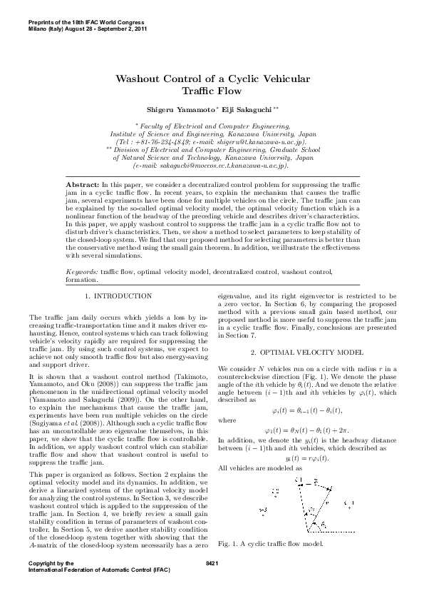 (PDF) Washout control of a cyclic vehicular traffic flow