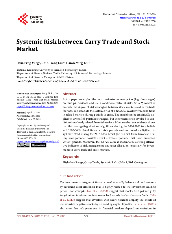 (PDF) Systemic Risk between Carry Trade and Stock Market