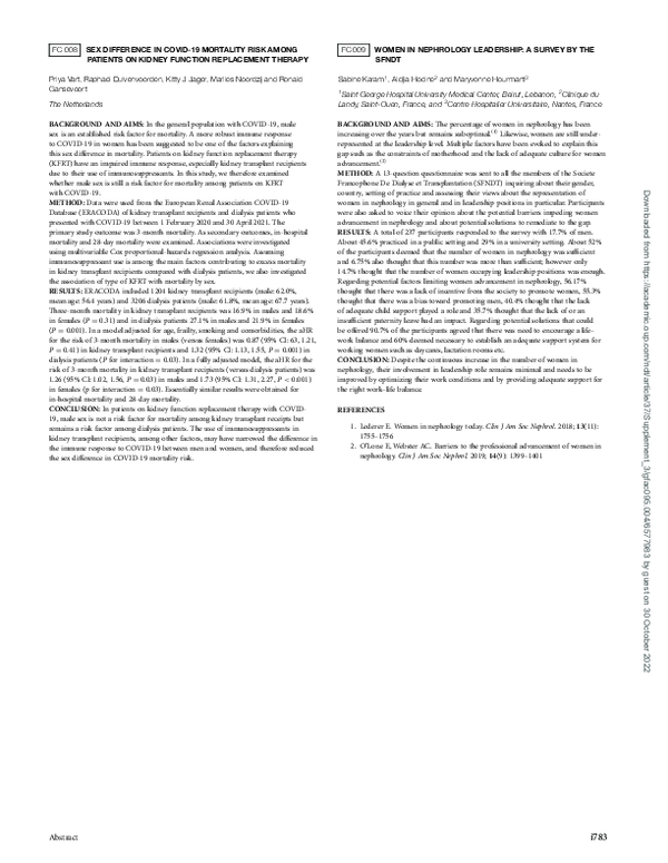 (PDF) FC009 Women in Nephrology Leadership A survey by the SFNDT