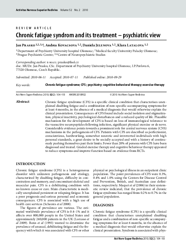 (PDF) Chronic fatigue syndrom and its treatment – psychiatric view