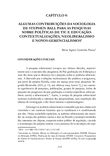 (PDF) Algumas Contribuições Da Sociologia De Stephen Ball Para as ...