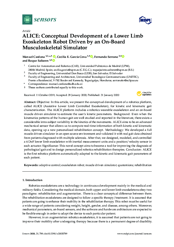(PDF) ALICE: Conceptual Development of a Lower Limb Exoskeleton Robot ...