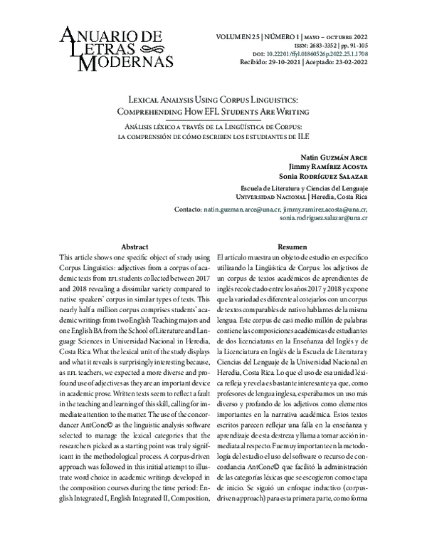 (PDF) Lexical Analysis Using Corpus Linguistics: Comprehending How EFL ...