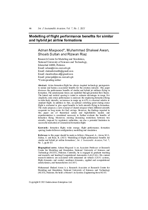 (PDF) Modelling of flight performance benefits for similar and hybrid ...