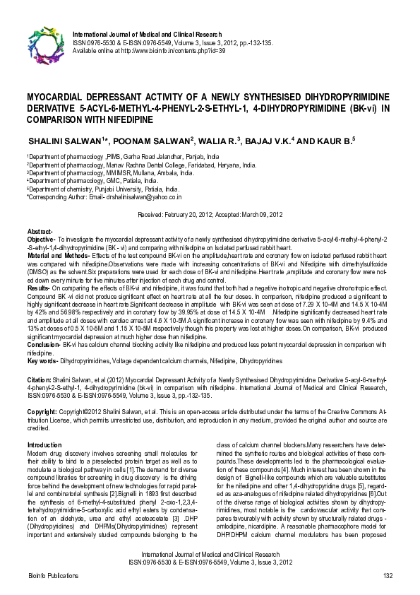 タル PDF) MYOCARDIAL DEPRESSANT ACTIVITY OF A NEWLY SYNTHESISED