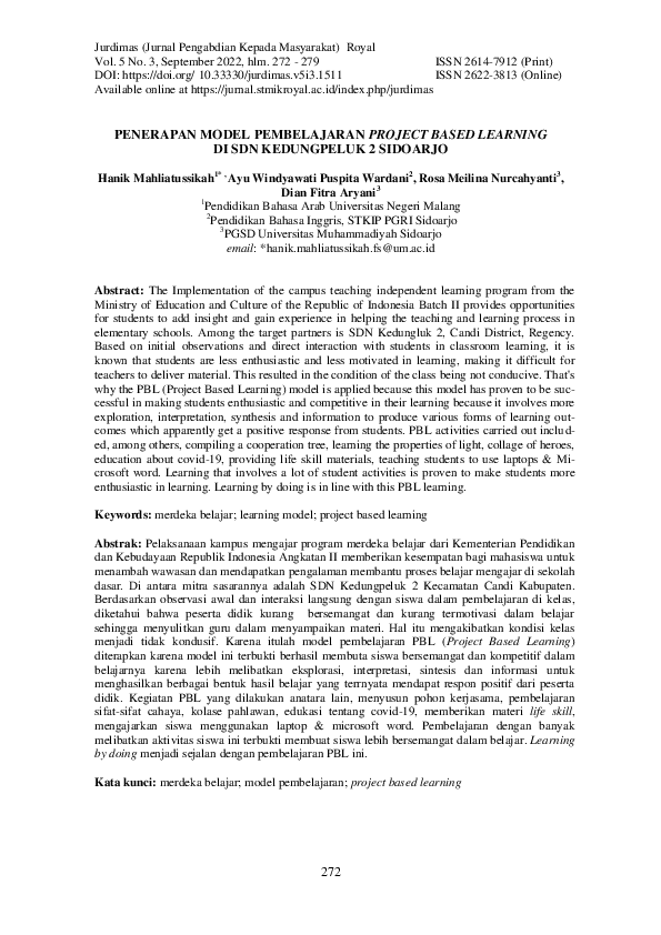 (PDF) Penerapan Model Pembelajaran Project Based Learning Di Sdn ...
