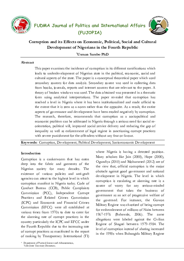 (PDF) Corruption and its Effects on Economic, Political, Social and ...