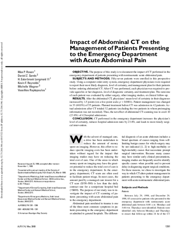 (PDF) Impact of Abdominal CT on the Management of Patients Presenting ...