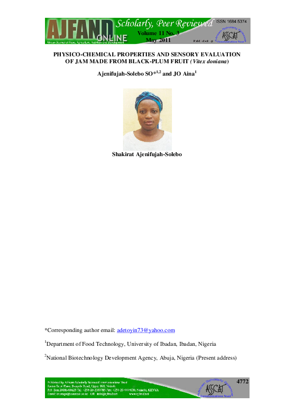 (PDF) Physicochemical properties and sensory evaluation of jam made