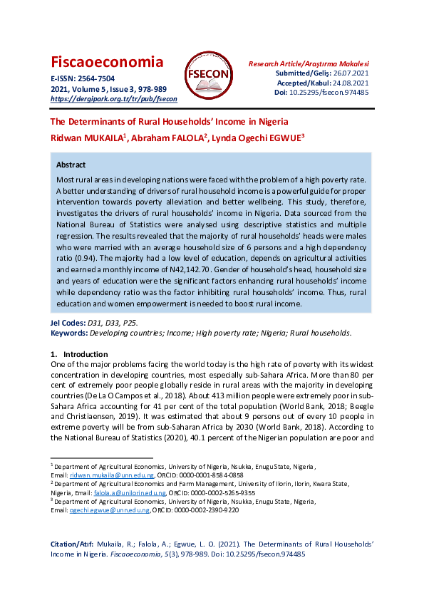 (PDF) The Determinants of Rural Households’ Income in Nigeria