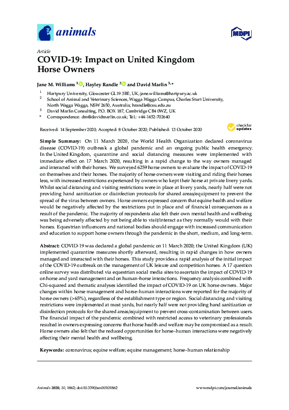 (PDF) COVID-19: Impact on United Kingdom Horse Owners