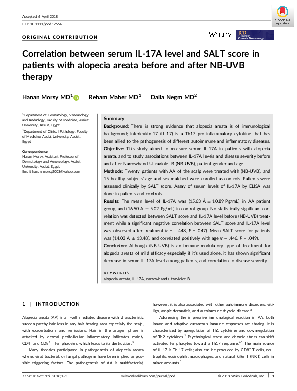 (PDF) Correlation between serum IL-17A level and SALT score in patients ...