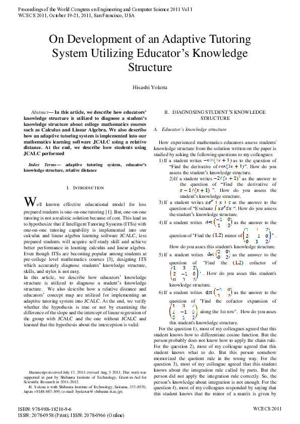 (PDF) On Development of an Adaptive Tutoring System Utilizing Educator ...