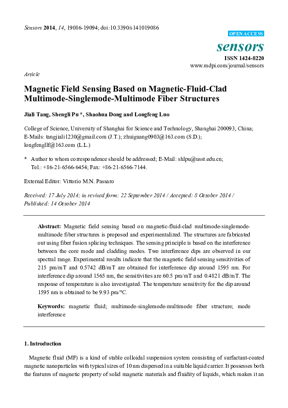 (PDF) Article Magnetic Field Sensing Based on Magnetic-Fluid-Clad ...