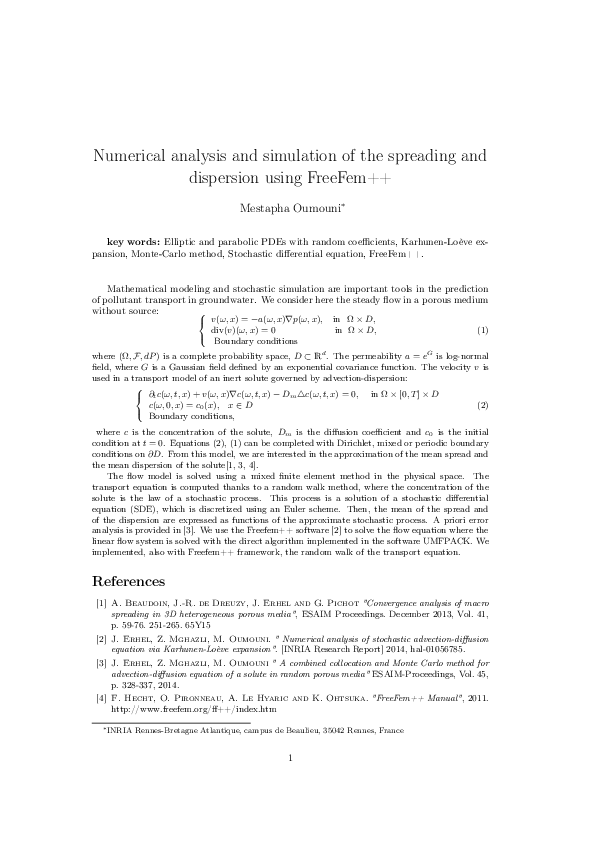 (PDF) Numerical analysis and simulation of the spreading and dispersion ...