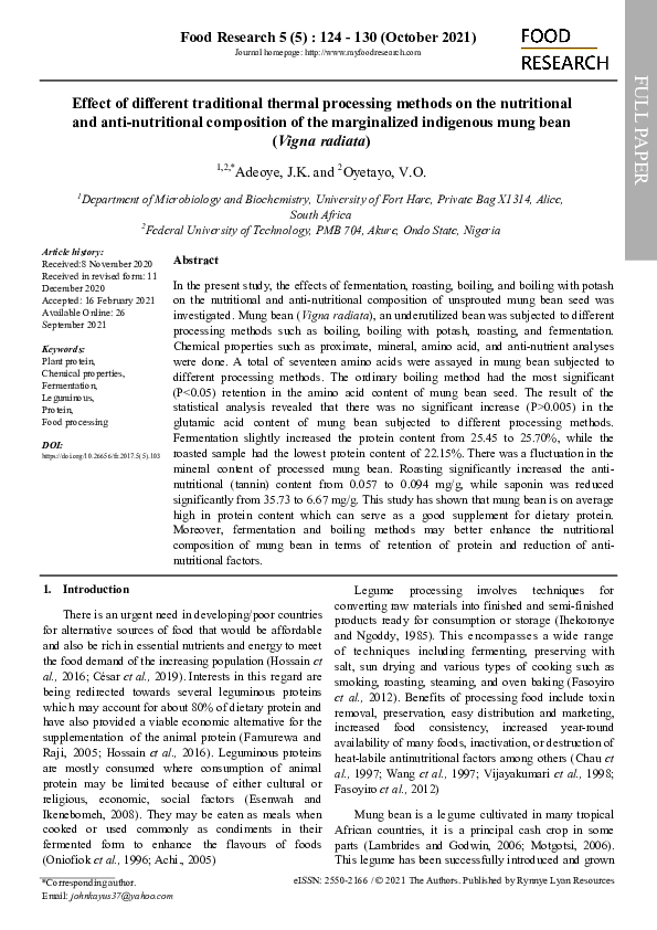 (PDF) Effect of different traditional thermal processing methods on the ...