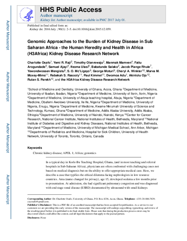 (PDF) Genomic approaches to the burden of kidney disease in Sub-Saharan ...