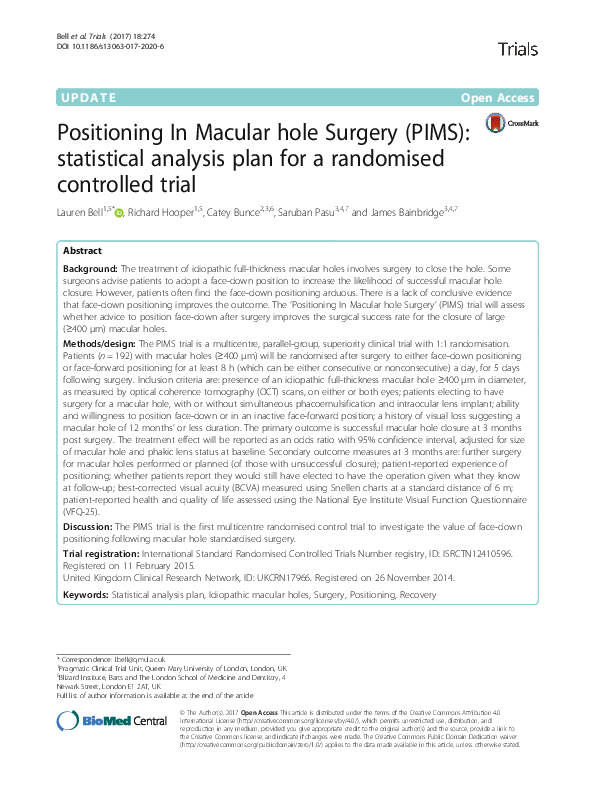 (PDF) Positioning In Macular hole Surgery (PIMS): statistical analysis ...