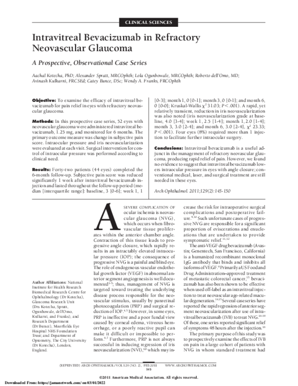 (PDF) Intravitreal Bevacizumab in Refractory Neovascular Glaucoma