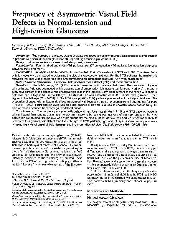 (PDF) Frequency of asymmetric visual field defects in normal-tension ...