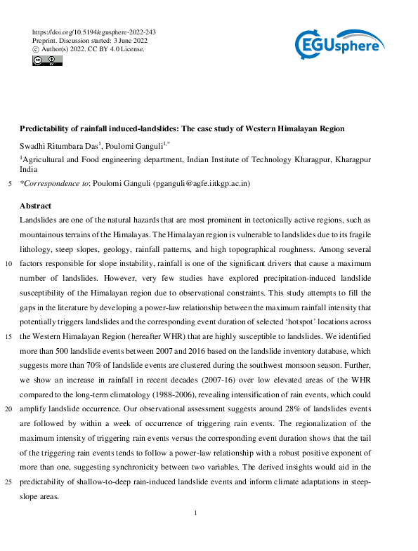 (PDF) Predictability of rainfall induced-landslides: The case study of ...