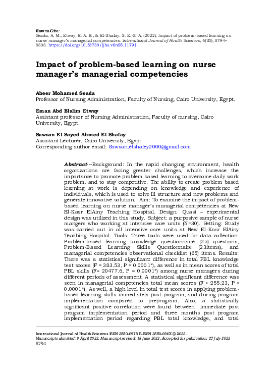 (PDF) Impact of problem-based learning on nurse manager’s managerial ...
