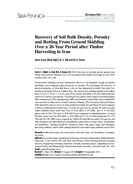 (PDF) Recovery of soil bulk density, porosity and rutting from ground ...