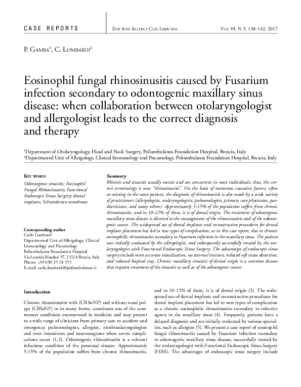(PDF) Eosinophil fungal rhinosinusitis caused by Fusarium infection ...