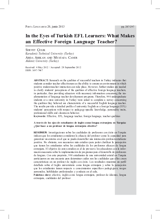 (PDF) In the eyes of Turkish EFL learners: what makes an effective ...