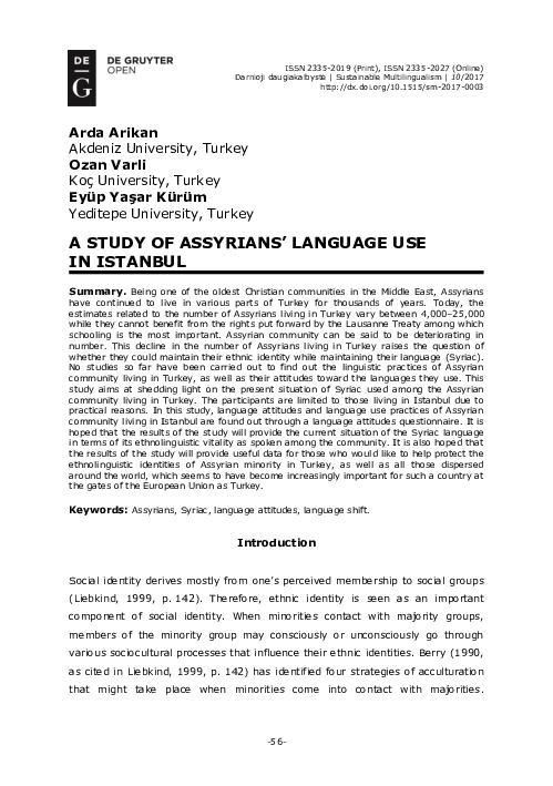 (PDF) A Study of Assyrians’ Language Use in Istanbul | Arda Arikan ...
