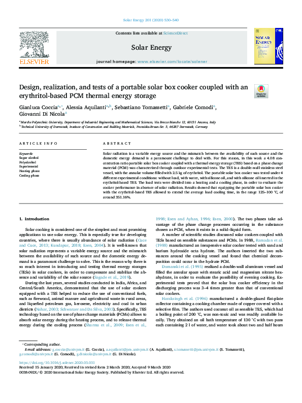 (PDF) Design, realization, and tests of a portable solar box cooker ...