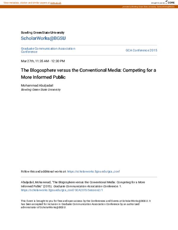 (PDF) The Blogosphere versus the Conventional Media: Competing for a ...
