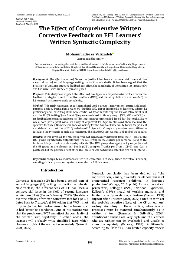 (PDF) The Effect of Comprehensive Written Corrective Feedback on EFL ...