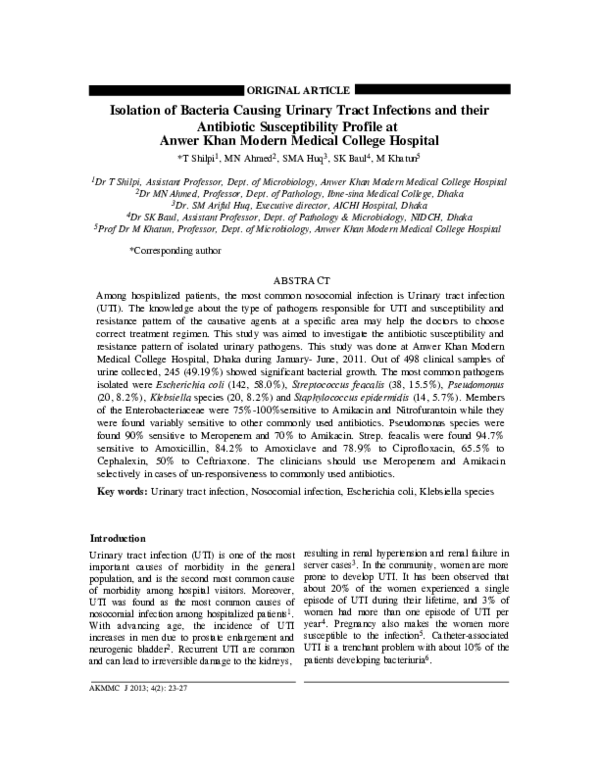 (PDF) Isolation of Bacteria Causing Urinary Tract Infections and their ...