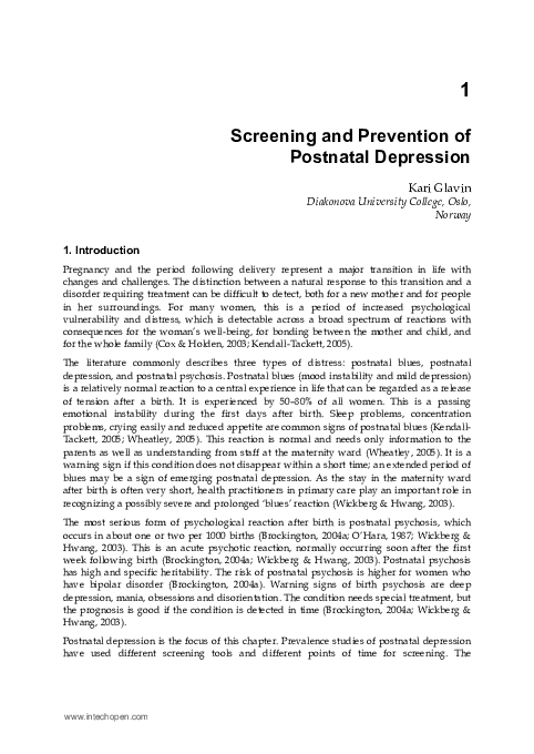 (PDF) Perinatal depression screening and prevention: Descriptive ...