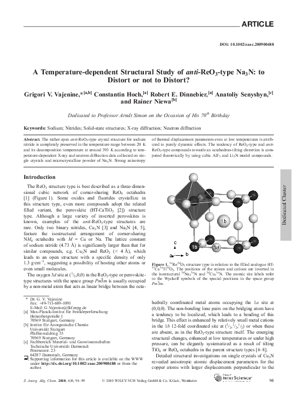 (PDF) A Temperature-dependent Structural Study ofanti-ReO3-type Na3N ...