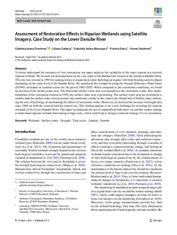 (PDF) Assessment of Restoration Effects in Riparian Wetlands using ...