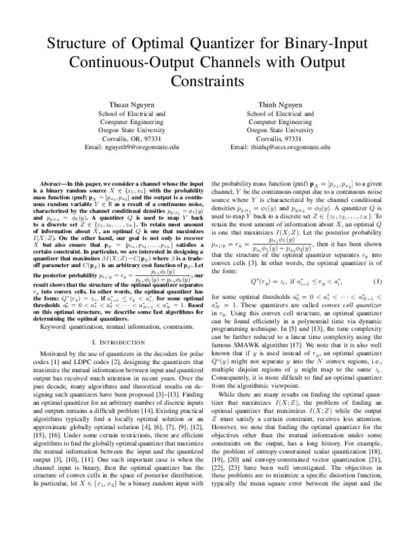 (PDF) Structure of Optimal Quantizer for Binary-Input Continuous-Output ...